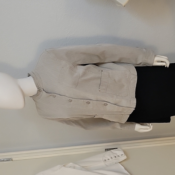 ISAAC MIZRAHI for Target Button Up Herringbone Gray Mandarin Collar Jack… - Picture 2 of 8